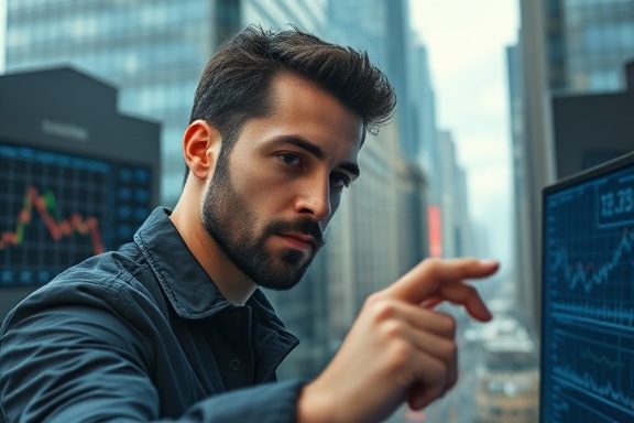 strategic marketing strategy, focused expression, analyzing data, photorealistic, urban cityscape with high-rise buildings, highly detailed, digital screens showing market trends, high resolution, cool tones, natural sunlight filtering through windows, shot with an 85mm lens.