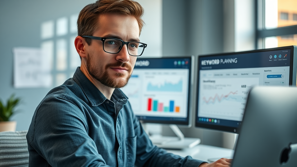 Digital marketer analyzing Denver local keywords for optimizing business profile and website