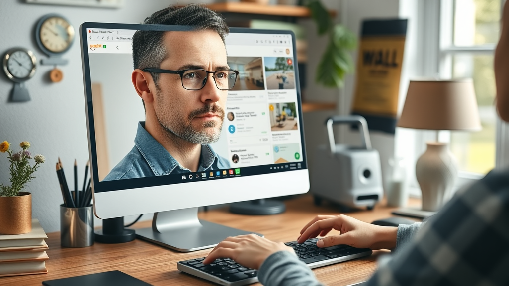 Serious contractor updating business listings on digital directories for strong local directory citations.