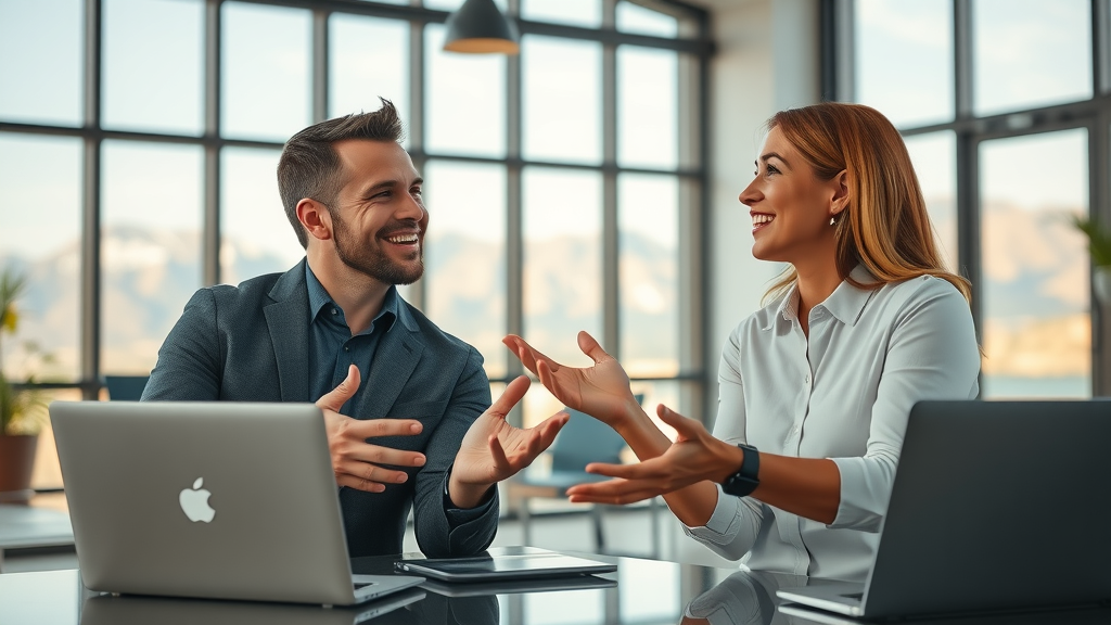 Top Denver service business leaders discussing Google Maps ranking tips in modern coworking space, photorealistic