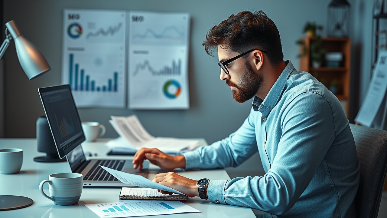 SEO specialist analyzing local keyword research using spreadsheets and keyword tools for top performance—key part of the local SEO checklist.