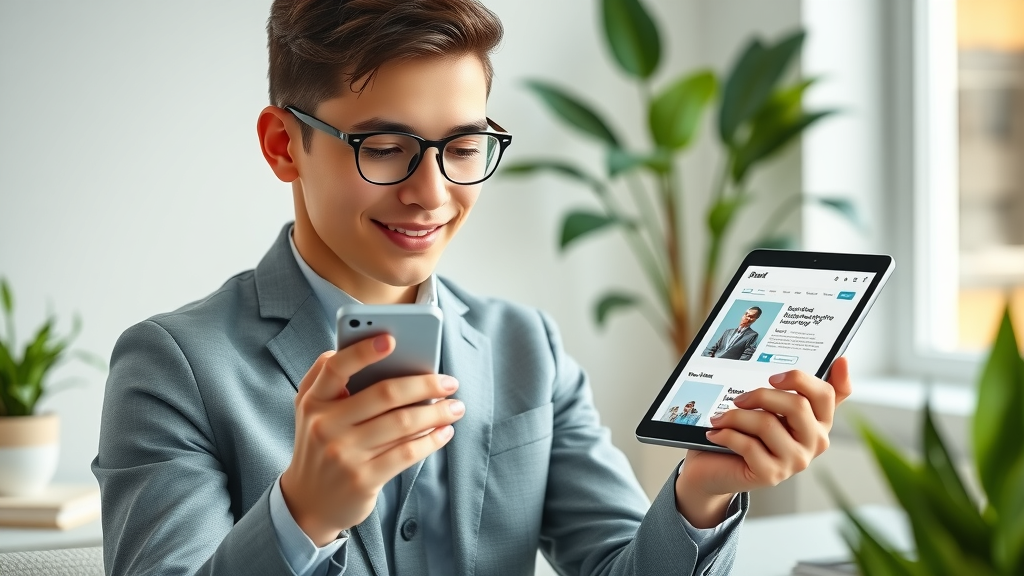 Professional testing mobile responsive website with local SEO checklist best practices using multiple devices.