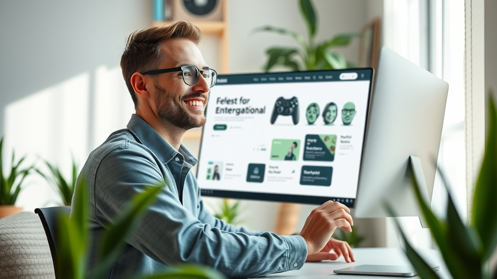 Web designer optimizing a landing page for CRO for small businesses, sleek UI, dynamic interactive elements, plant décor, photorealistic.