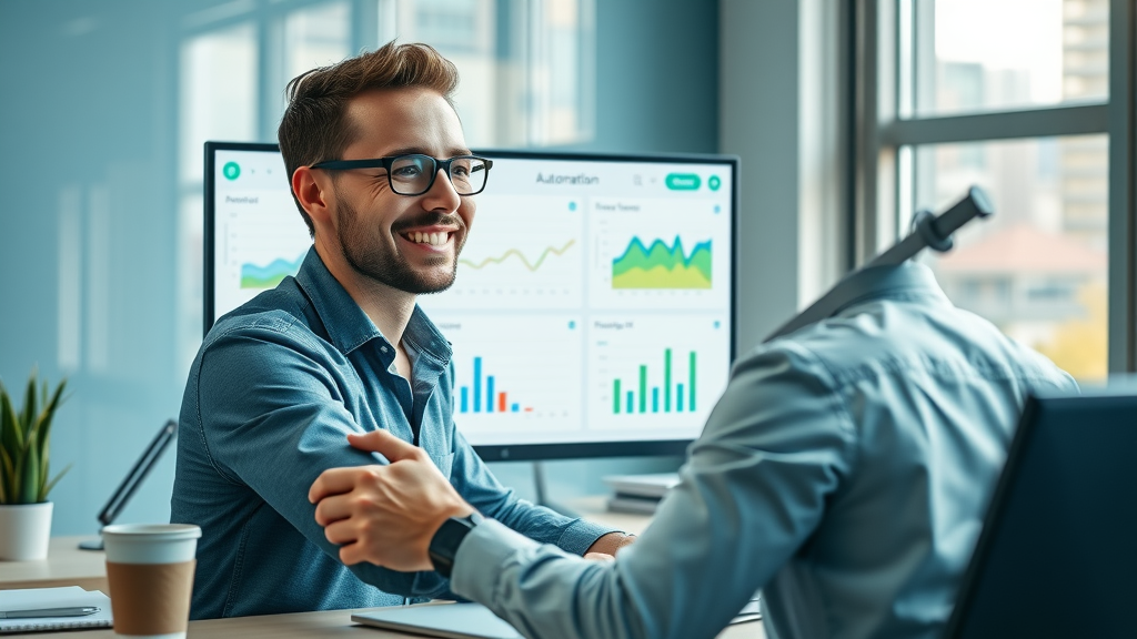 cutting-edge automation dashboard — small business owner using automation software interface, tech-forward workspace