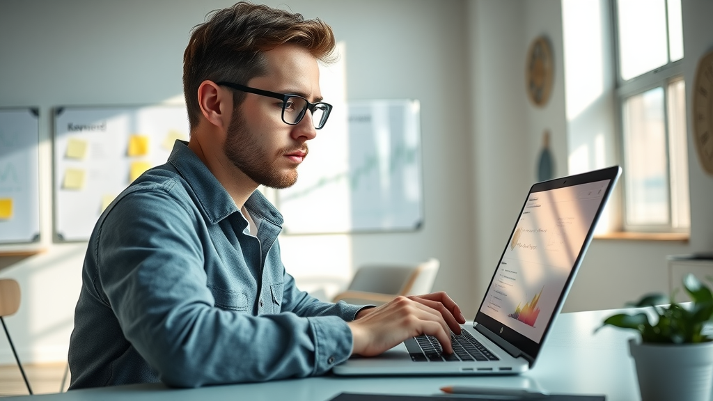 creative keyword research process for service business seo strategies using a laptop and digital tools