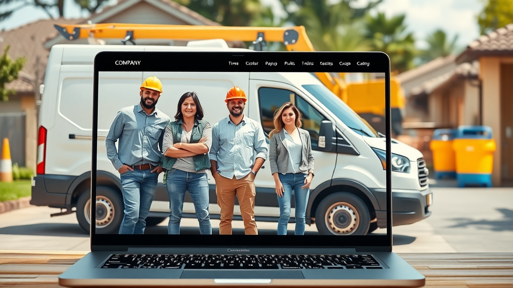 Professional general contractor website design with credible team and branded van for contractor web design trust-building.