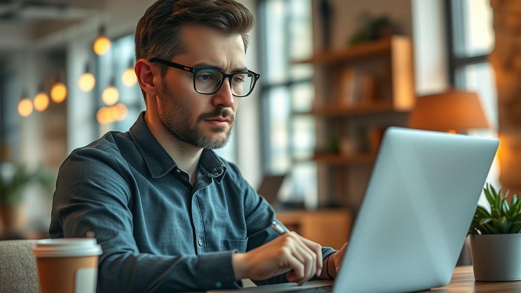 Engaged business owner reading online reviews for negative review response strategy