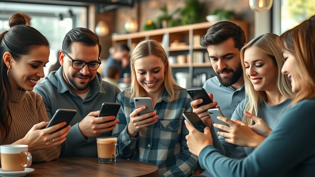 Diverse group of customers using smartphones and giving negative reviews on online review platforms