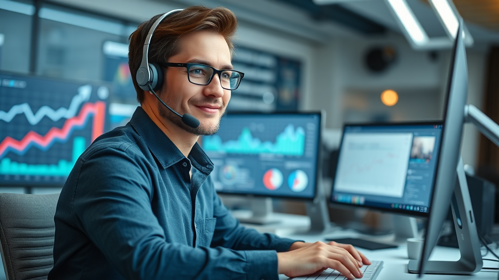 Customer support manager crafting a negative review response in a modern workspace