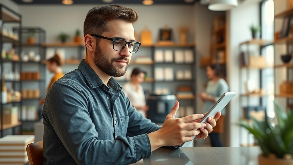 Confident small business owner replying to a negative review on a review site