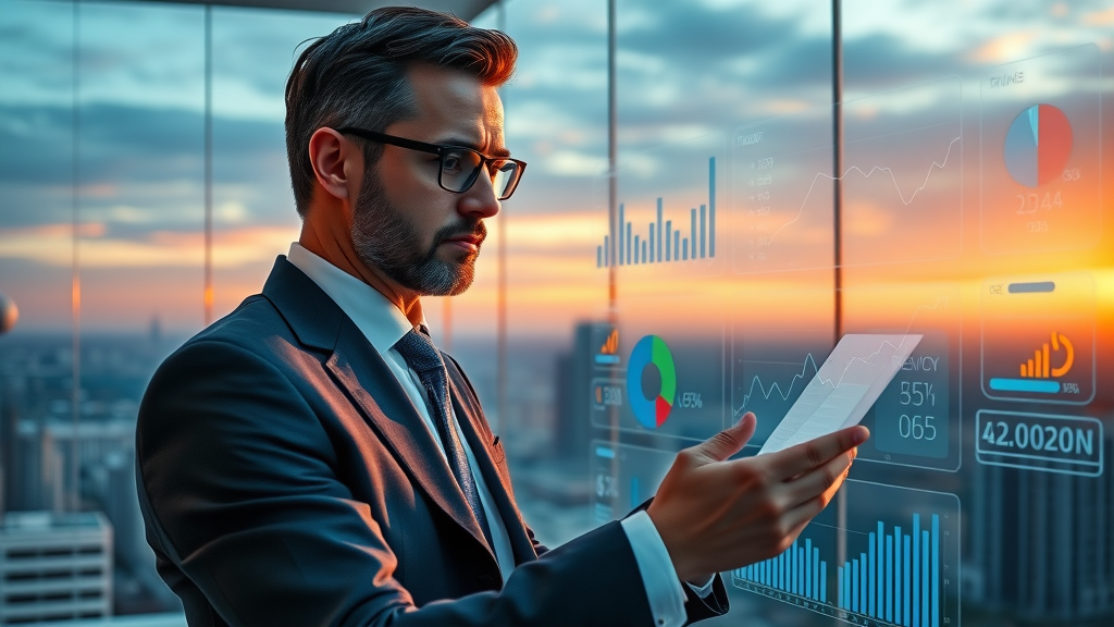 Forward-thinking corporate leader analyzing negative review response trends for the future