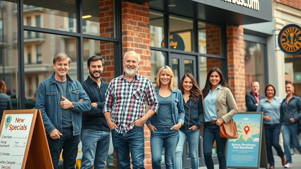 google business profile optimization diverse local business owners storefront city street photorealistic