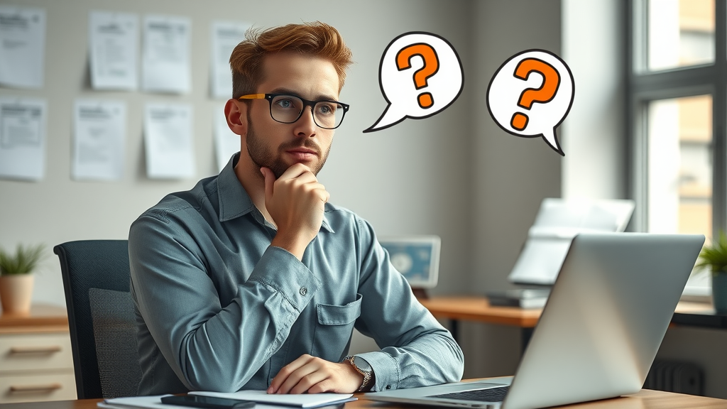 thoughtful aurora service provider considering how to request google reviews at a tidy office desk