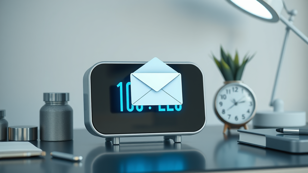 Modern digital clock with review request email notification