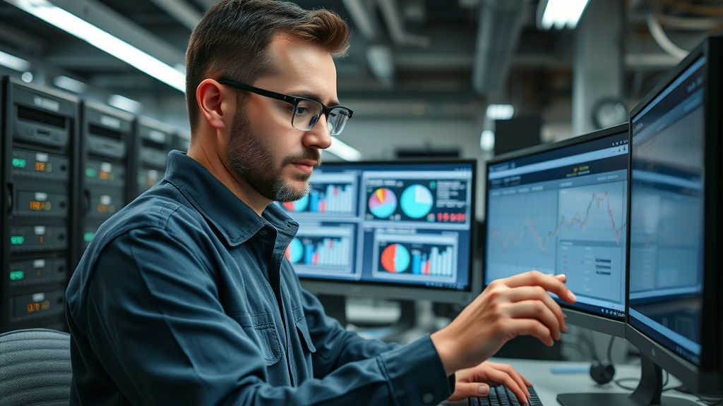 IT specialist training AI customer service agent interface in trade business setting.