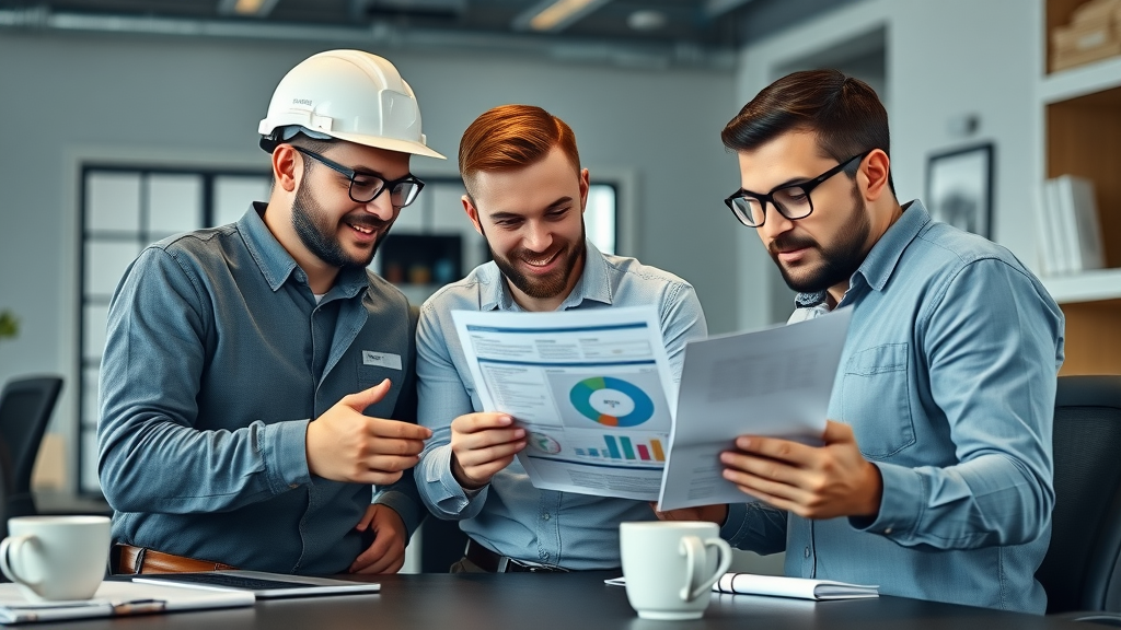 Denver electricians discuss SEO strategies and digital marketing with consultant in modern office