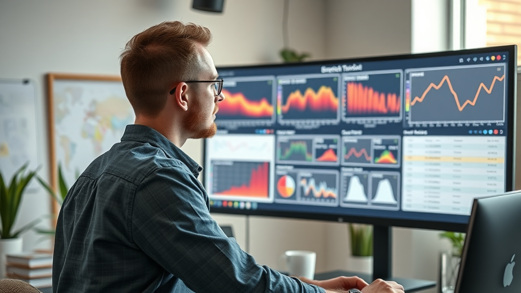 designer viewing various heatmaps including click maps and scroll maps on large screen
