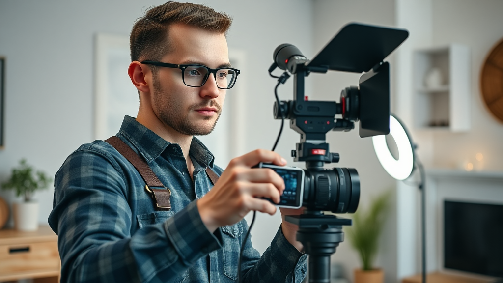 Contractor setting up camera for video testimonial production