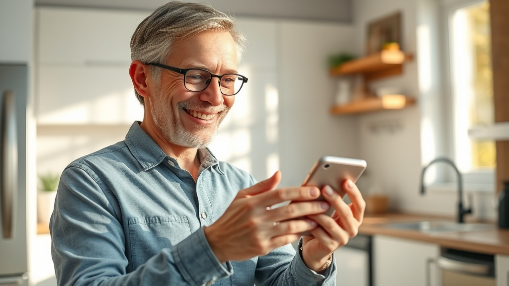 Homeowner participating in review growth case study by leaving a positive online review on their smartphone